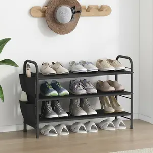 Shoe Rack Storage Organizer 3/4 Tier Metal Shoe Shelf Compact Shoe Organizer with Side Bag for Entryway Closet Bedroom,Bronze Deals For You Days
