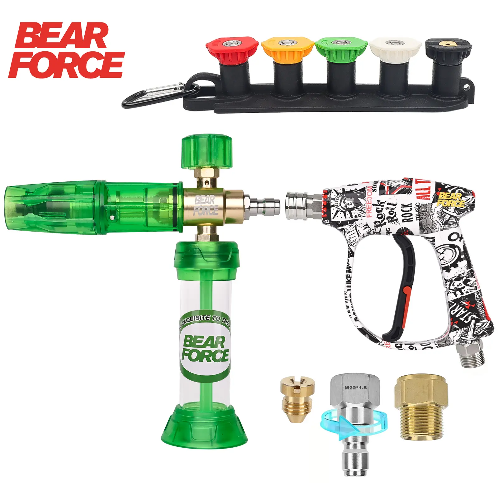 BEAR FORCE Pressure Washer Gun 3000 PSI with Magnetic Connection Foam Cannon 32oz/ 1L & Orifice Nozzle 1.10mm, Adjustable Foam Blaster, Power Washer Spray Gun with 3/8'' Swivel Quick Connect, M22-15mm Connector, Car Wash