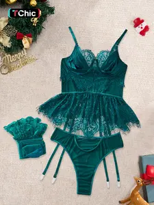 Christmas 8-Piece Women's Lingerie Set, Sexy Embroidered Sheer Comfortable High-Quality Underwear, Fitted Bra Panty Socks Kit babydoll  altgirl college pjs lace bra french cut underwear altgirl house dress