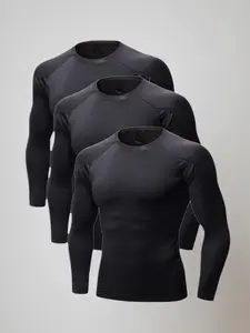 Men's Solid Raglan Sleeve Compression Top, Breathable Long Sleeve Base Layer T-shirt Thermal Underwear for Spring Fall & Winter, Men's Clothes for Daily Wear springtok Crewneck Menswear