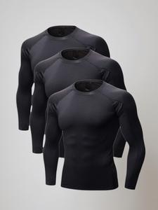 Men's Solid Raglan Sleeve Compression Top, Breathable Long Sleeve Base Layer T-shirt Thermal Underwear for Spring Fall & Winter, Men's Clothes for Daily Wear springtok Crewneck Menswear