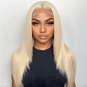 613 Blonde 300% Double Drawn 15A 13x6 HD Transparent Lace Front Human Hair Bone Straight Wigs for Women