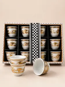 12-Piece Coffee Cups Set -  Gold Accents & Traditional Patterns for Authentic Coffee Serving