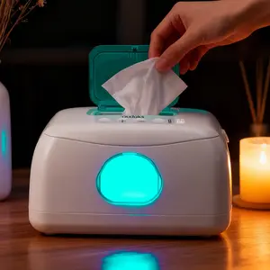 Thermostatic wet wipe heater holder, USB portable charging travel with visible window, large capacity 24-hour constant temperature heating, with night light display, energy-saving, Christmas gift.
