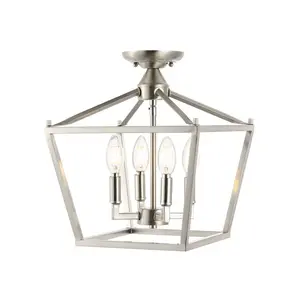12" 4-Light Plains Mini Lantern Iron Modern Farmhouse LED Flush Mount Nickel - JONATHAN Y: Kitchen Bedroom Entry Lighting