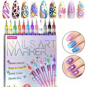 12-Color Nail Art Marker Set, Quick Drying Nail Doodle Pen for Acrylic Painting & 3D Dotting Embroidery, Manicure Tool for DIY Salon Nail Decoration