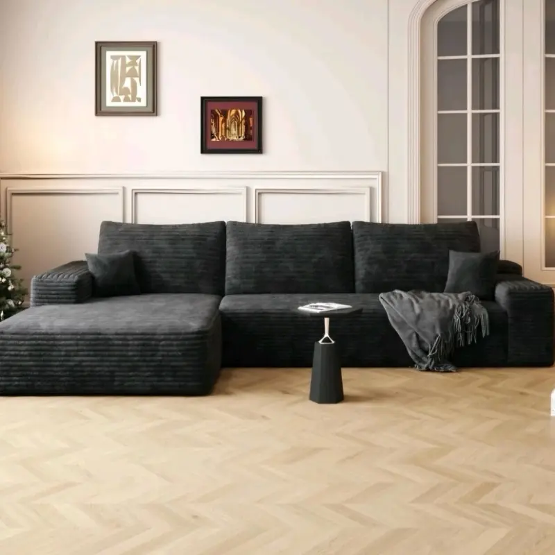 107" L Shaped Corduroy Cloud Couches with Chaise Comfy Sectional Boneless Sofas