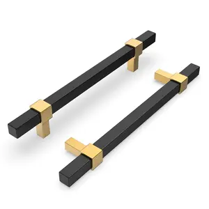 goldenwarm 24 Pack 5 Inch Black and Gold Cabinet Pulls Matte Black Drawer Pulls Black Cabinet Handles Black Kitchen Cabinet Hardware, Zinc Alloy, 128mm