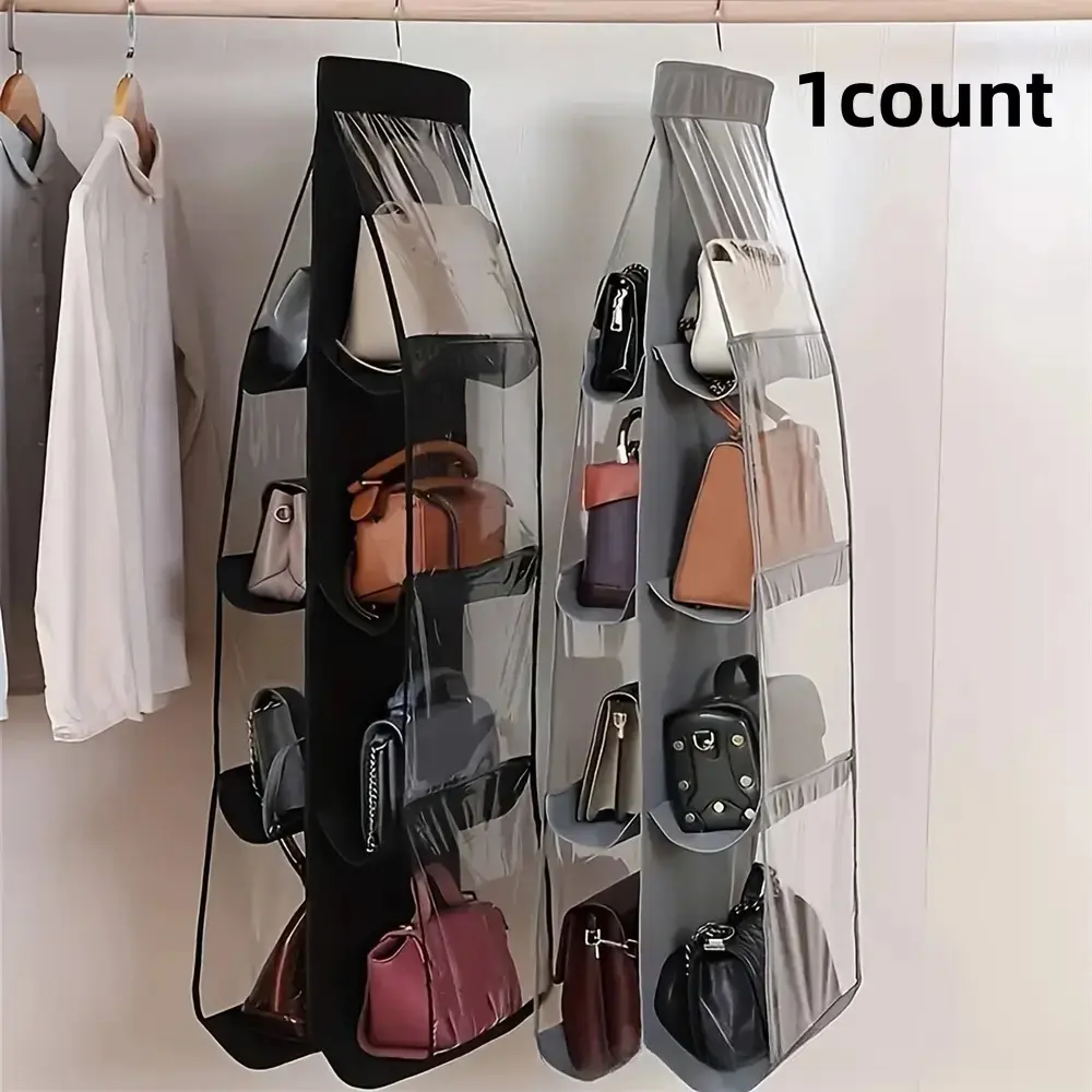 Multi-Layer Handbag Organizer with 8 Pockets, Foldable Oxford Fabric Hanging Storage Rack, Space-Saving Compact Closet Organizer for Bags Wallets Accessories, Pouch Holder, Bag Accessory
