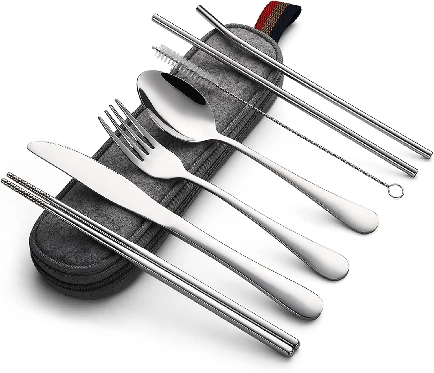 8 Piece Portable Utensils Travel Camping Cutlery Flatware Set With Case