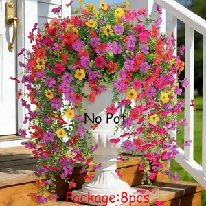 8 PCS Fake Artificial Decorative Hanging Flowers for Outdoors Decoration, Faux UV Resistant Artificial Outdoor Flowers, Fake Plants Look Real Daisy No Fade Spring Decor for Porch Home Patio Balcony and Yard Realistic Fake Plant