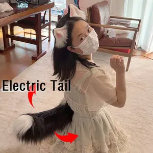 Electric Tail Motorized Tail for Cosplay&Paty fluffy and soft social anxiety accessories Electric Pet cat fox/wolf Tail /Black and white