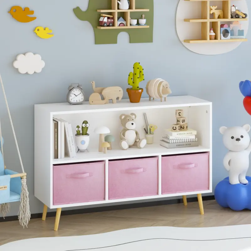 Bellemave Folding Bookshelf with Drawers - Layer Board Design, Corner Placement, Modern Indoor Shelving for Book Display & Toy Organization