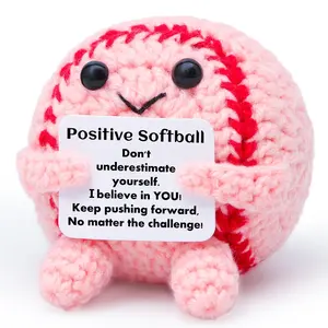 Mini Inspirational Baseball Gift for Girls, Knitted Wool Crochet Toy with Motivational Card, Creative Emotional Support Memorial Present, Soft Stuffed Animals, Soft Adorable Stuffed, Soft Stuffed Doll, Handmade Crochet Figure
