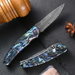 Abalone shell handle folding knife Damascus steel blade fruit preparation tool kitchen accessories