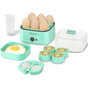 8-in-1 Electric Egg Cooker for Soft, Medium, Hard boiled eggs, Auto Shut-Off Compact Egg Bite Maker, Dishwasher Safe Rapid Egg Steamer for Poached & Scrambled Eggs, Omelets, Blue