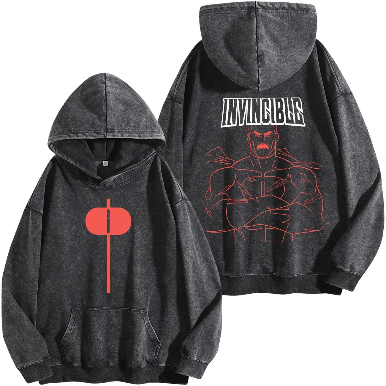 Omni-Man From Invincible Washed Hoodie , Back and Front Print, Superhero Fans | Invincible ss4 Comics T-Shirt, TV Show Comics Washed T-shirt invincible war graphic tee Menswear streetwear lover