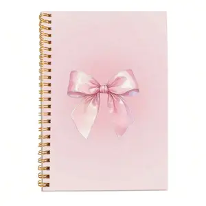 Bow Spiral Notebook, Hard Cover, University Standard Line Spacing, Elegant Ribbon, Ideal Gift for Women Teachers Students, Notepad