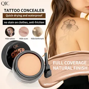 QIC Full Coverage Concealer Balm, Lightweight Matte Finish Cream for Face & Eyes, Covers Tattoos, Scars & Spots, Waterproof Moisturizing Makeup for All Skin Types,with a brush