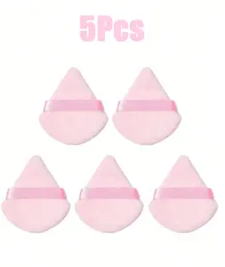 5 Pack Velour Triangle Makeup Puffs - Reusable Soft Powder Sponges for Setting Powder & Foundation