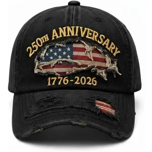 USA 250th Anniversary Hat 1776-2026 - Embroidered Distressed Denim Cap - Vintage Ripped Flag Patriotic American Gift summerwins