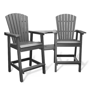 Tall Adirondack Chairs Set of 2, High Barstools for Deck, Patio, Balcony, with Connecting Tray & Footrest, Bar Height Outdoor, Weather Resistant Recycled Poly, Easy Assembly(One piece, one box)