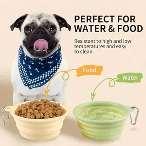 Foldable Pet Bowl, Suitable For Travel, Camping, Walking, Can Be Used As Water Bowl And Food Bowl For Cats And Dogs, Odorless, With Carabiner, Can Be Used As Water Bottle Or Camping Bowl.