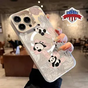 Panda Garden Pattern Magnetic Phone Case for iPhone 15 16 14 Pro Max 13 12 11 XR XS Plus Shockproof Drop Protection Durable PC Smartphone Cover Cellphone Protective Smartphone Casing