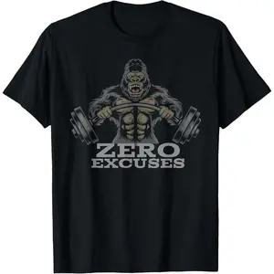Men’s Zero Excuses Gorilla Weightlifting Tee - Perfect for Gym Training & Bodybuilding t0115