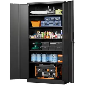 72" Heavy Duty Metal Garage Storage Cabinet with Lock, 5 Adjustable Shelves, Steel Tool Organizer for Home, Office, Warehouse (Black)