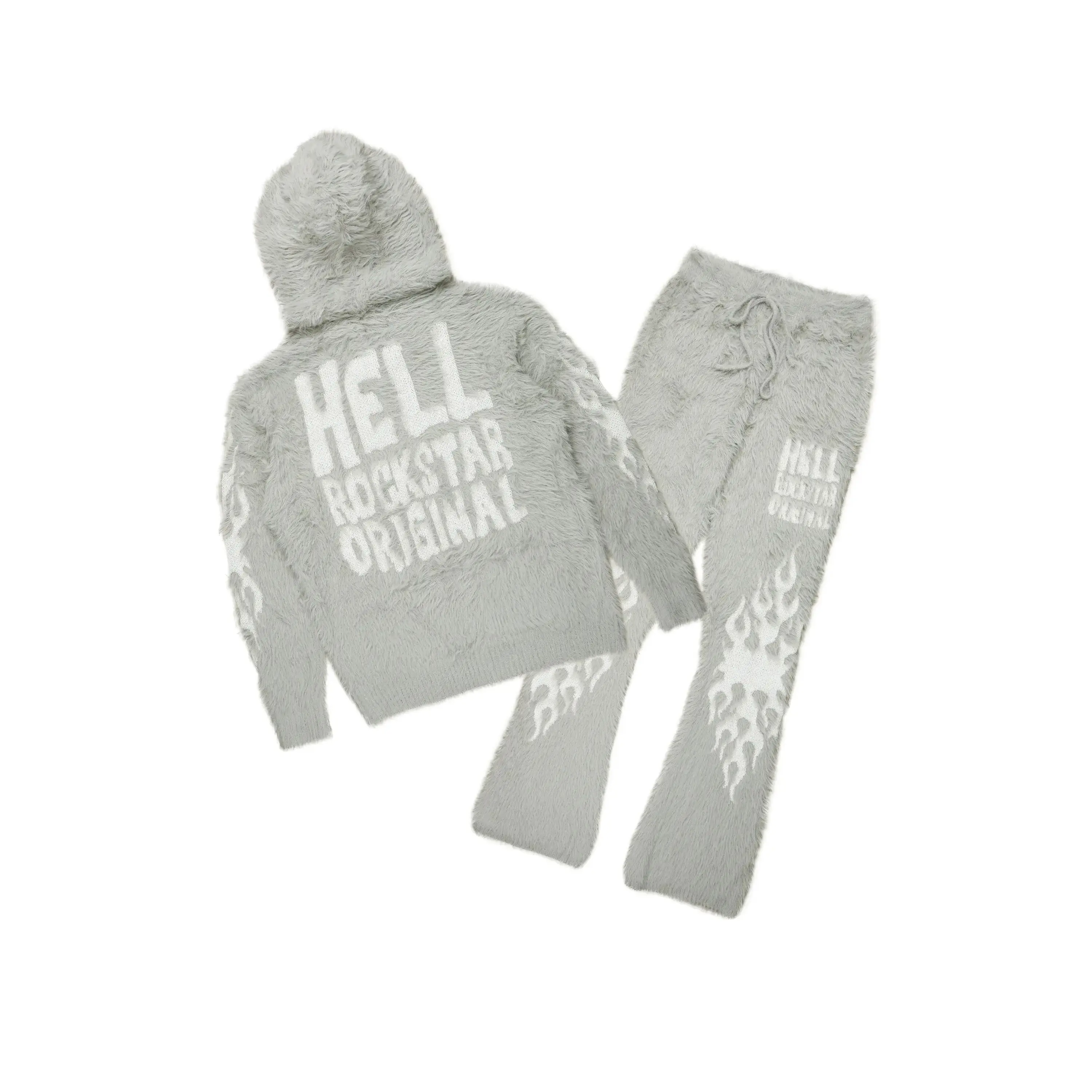 Toshio Grey Stacked Flare Knitted Mohair Track Set