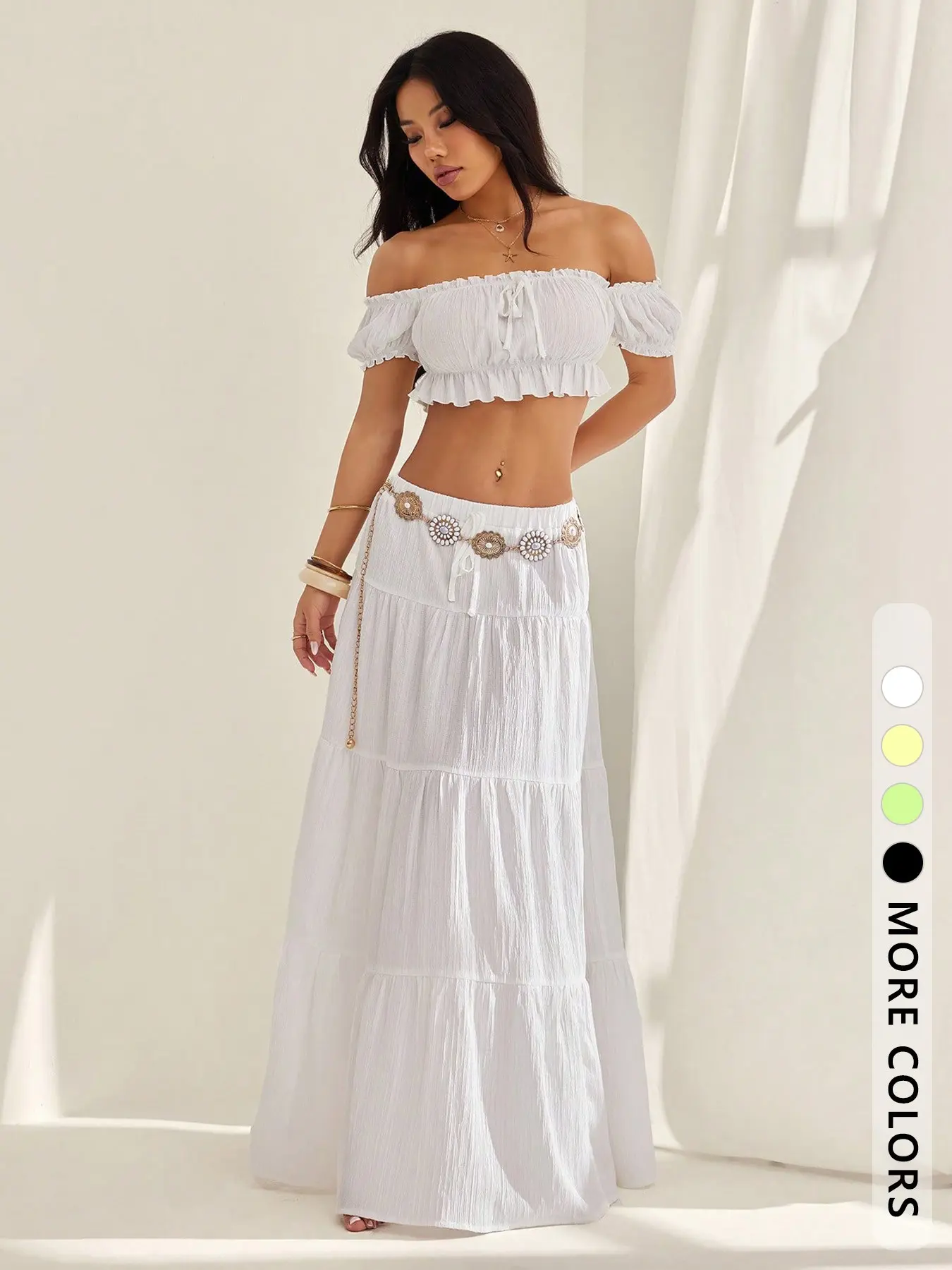 Women's High Waist Adjustable Drawstring Ruffle Hem Long Dress, Elegant Plain Maxi Skirt, Elegant Fitted Skirt, Versatile Beachwear, Party Wear, Summer Vacation, Fit, Chic, Womenswear, Bottom, Elegance, High Waist Skirts, Ruffled hem skirt