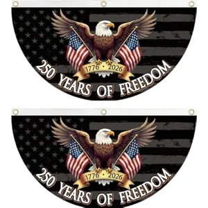 USA 250th Anniversary Patriotic Bunting Flag 2 Pack, American Eagle Design Outdoor Banner with Brass Grommets, 1776-2026 Commemorative Decor for July 4th Independence Day Home Garden