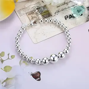 Elegant Silver Bead Bracelet Handmade Circular Jewelry Design with Retro Matte Finish Copper Silver Plating Daily Wear Safety Chain Men Accessories Permanent Bracelets Bible Verse Friendship Matching Bracelets