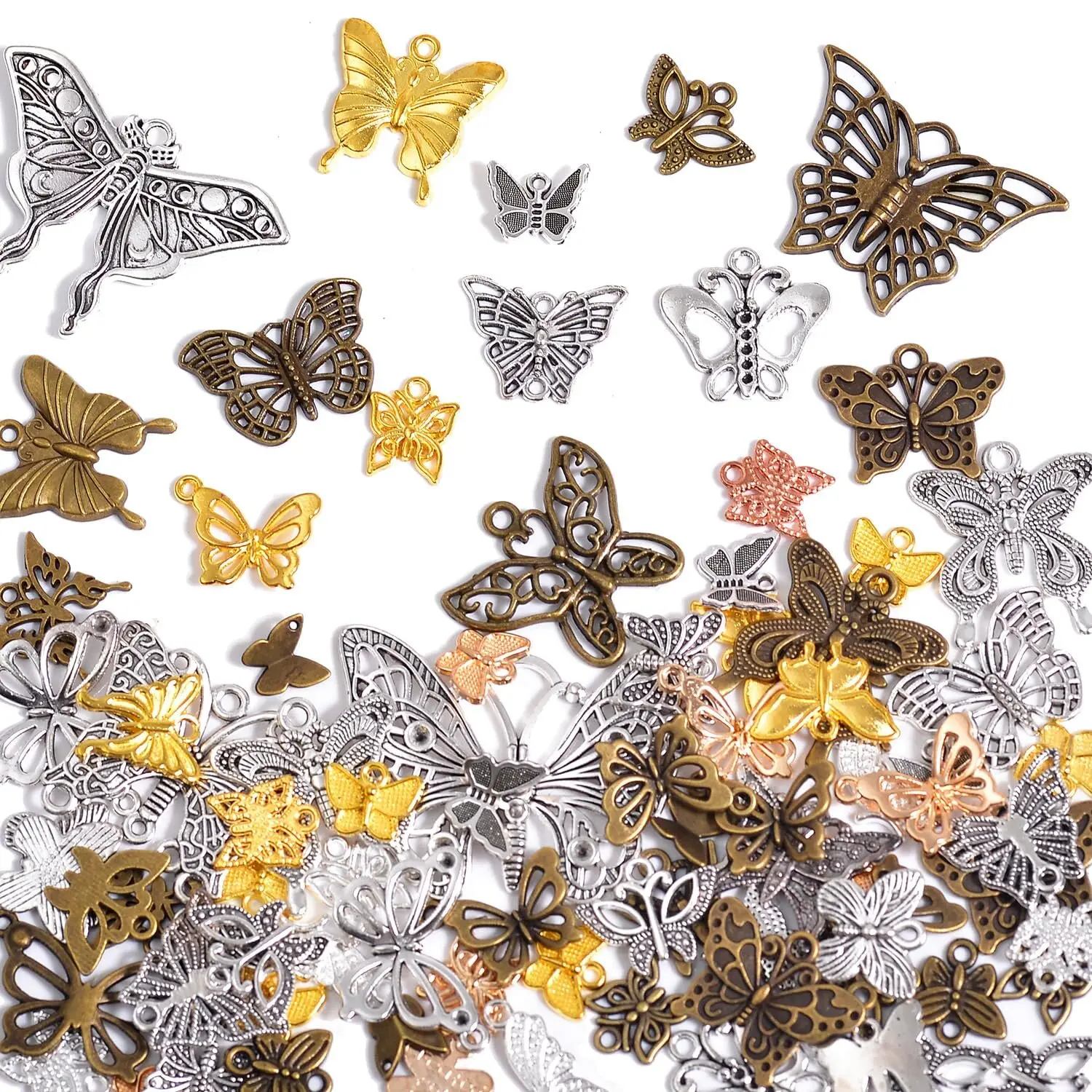 Butterfly Charms Variety Pack, 100g/200g Assorted Zinc Alloy Kit with Jump Rings for DIY Personalized Jewelry Making, Bracelets & Earrings