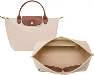 【NewYear2026】Felt Purse Organizer Insert for Longchamp Le Pliage Tote, Premium Bag Organizer with 9 Compartments, Small Beige Handbag Liner