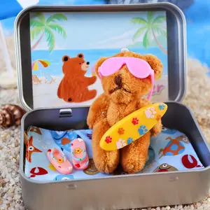 1pc, Beach Vacation Teddy Bear Gift, Surfer Bear in a Box, Pocket Bear Hug for Summer Fun, Summer & Beach Vacation Gift for Friends and Family, Surfing Theme, Teddybear Stuffed Animal