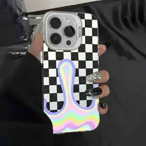 Checkerboard Drip Phone Case， Psychedelic Swirl Style for iPhone 17 16 15 14 13 12 11 Plus Pro Max Gift. CY