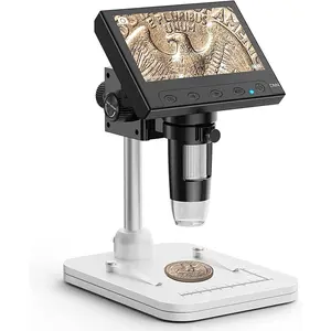 EDM4 Handheld LCD Digital Microscope 1000x for Adults, 4.3-Inch Screen, 8 Adjustable LED Lights, PC View Compatible with Windows/MacBook, Supports Taking Photos & Recording Videos, for QC Inspection