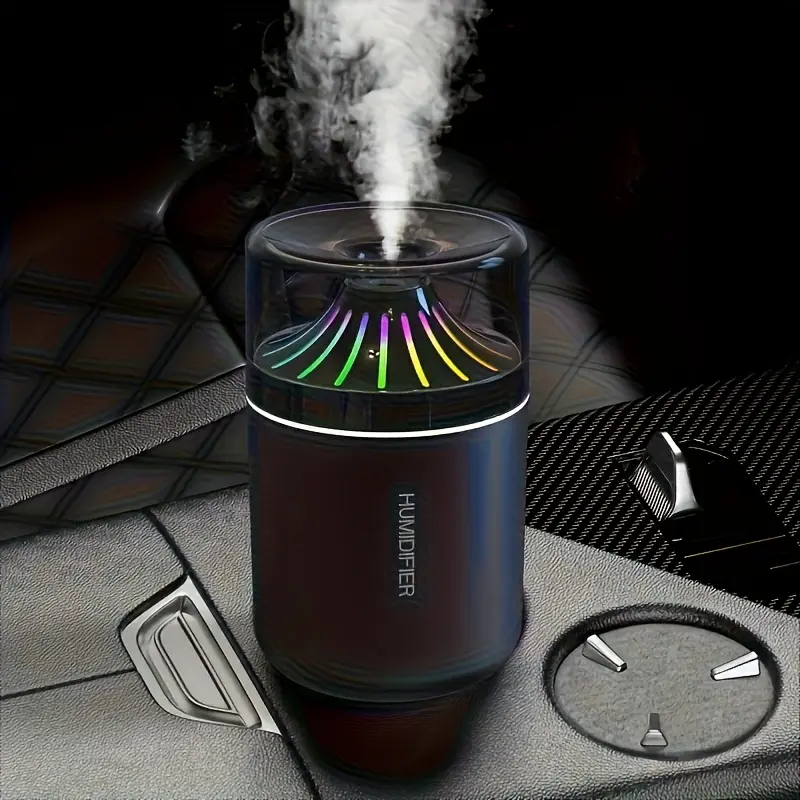 Mini Car Humidifier and Portable Aroma Diffuser, Fragrance Aroma Humidifier, Aroma Diffuser Humidifiers, 7-Color Ambient Light, USB Powered Ultrasonic Cold Mist, Ideal for Home Office Living Room Study