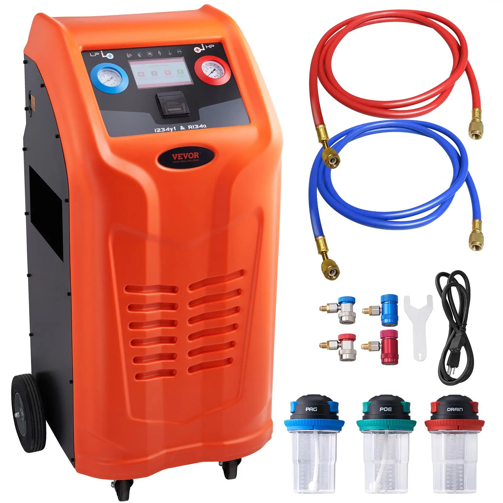 【summerfinds】VEVOR Fully Automatic Refrigerant Recovery Machine for R134A+R1234YF - AC Recovery Machine Kit Built in Electronic Scale/Compressor/Recovery Tank, Recovery Machine HVAC Dual Cylinder
