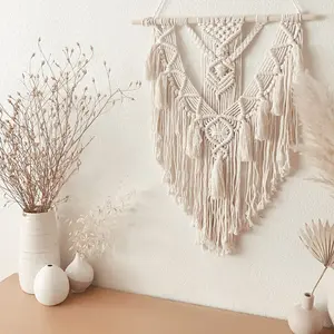 Macrame Wall Hanging Boho Style, Trendy Handmade Lace Fringe Decorative Tapestry, Tapestry Room Decor, Bed Headboard Background Wall Blanket, Home Decoration