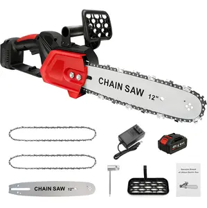QUEP 20V Cordless Electric Chainsaw, 12-Inch with Brushless Motor, 3.0Ah Battery, Charger, 2-Chain Set, Chains for Branch Pruning & Tree Felling (Garden & Hardware Tool)