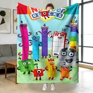 Numberblocks Theme Flannel Blanket, Soft Bed Comfort, Digital Building Blocks Characters 0-10, Suitable for Bed Sofa Learning Education