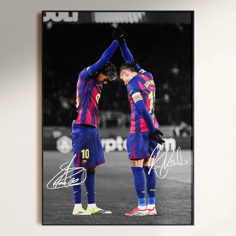 Lamine Yamal & Raphinha Poster, Signed Football Poster (Frame Not Included) (No Frame)