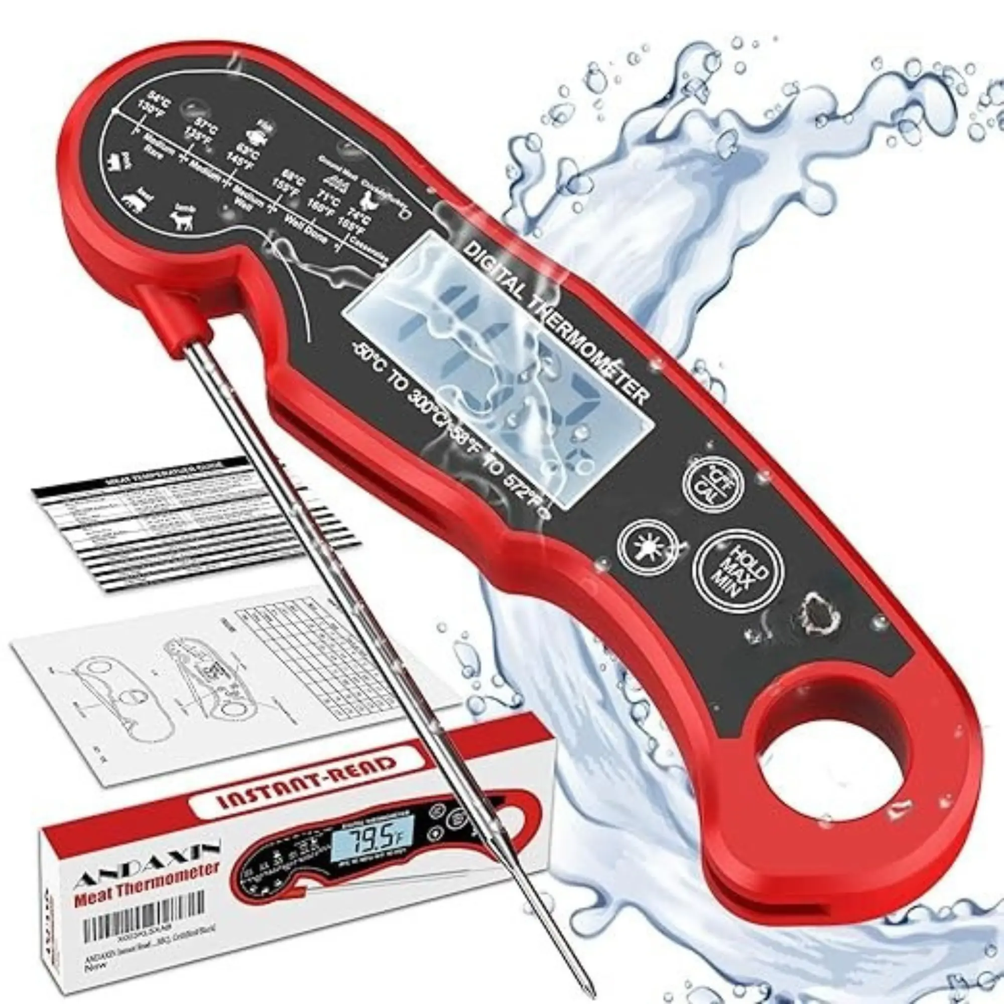 Meat Thermometer Digital for Grilling and Cooking -Waterproof Ultra-Fast Instant Read Food thermometers for Kitchen, Deep Fry, BBQ, LCD Utensils