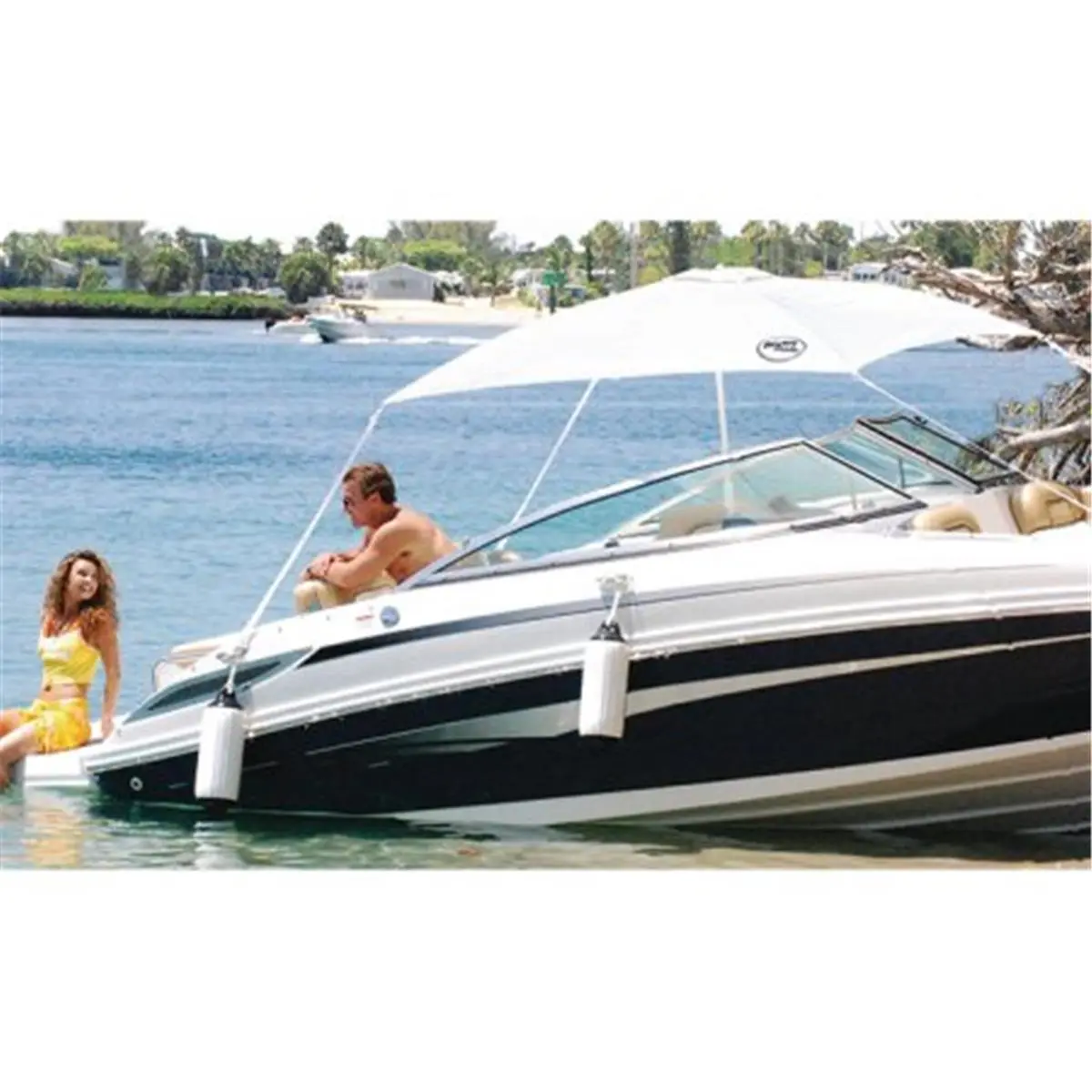 Taylor Made Products AnchorShade III Sunshade Canopy, Gray Market Style Top in UV-Treated Nylon, Mildew and Fade Resistant, Blocks 85-90% of Harmful Rays, Ventilation Top for Boats and Kayaking, Adjustable Pole