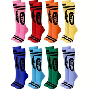 4/8 pairs of crayon-colored striped over-the-knee socks, fashionable and innovative, skin-friendly, soft and tight-fitting, suitable for women to wear