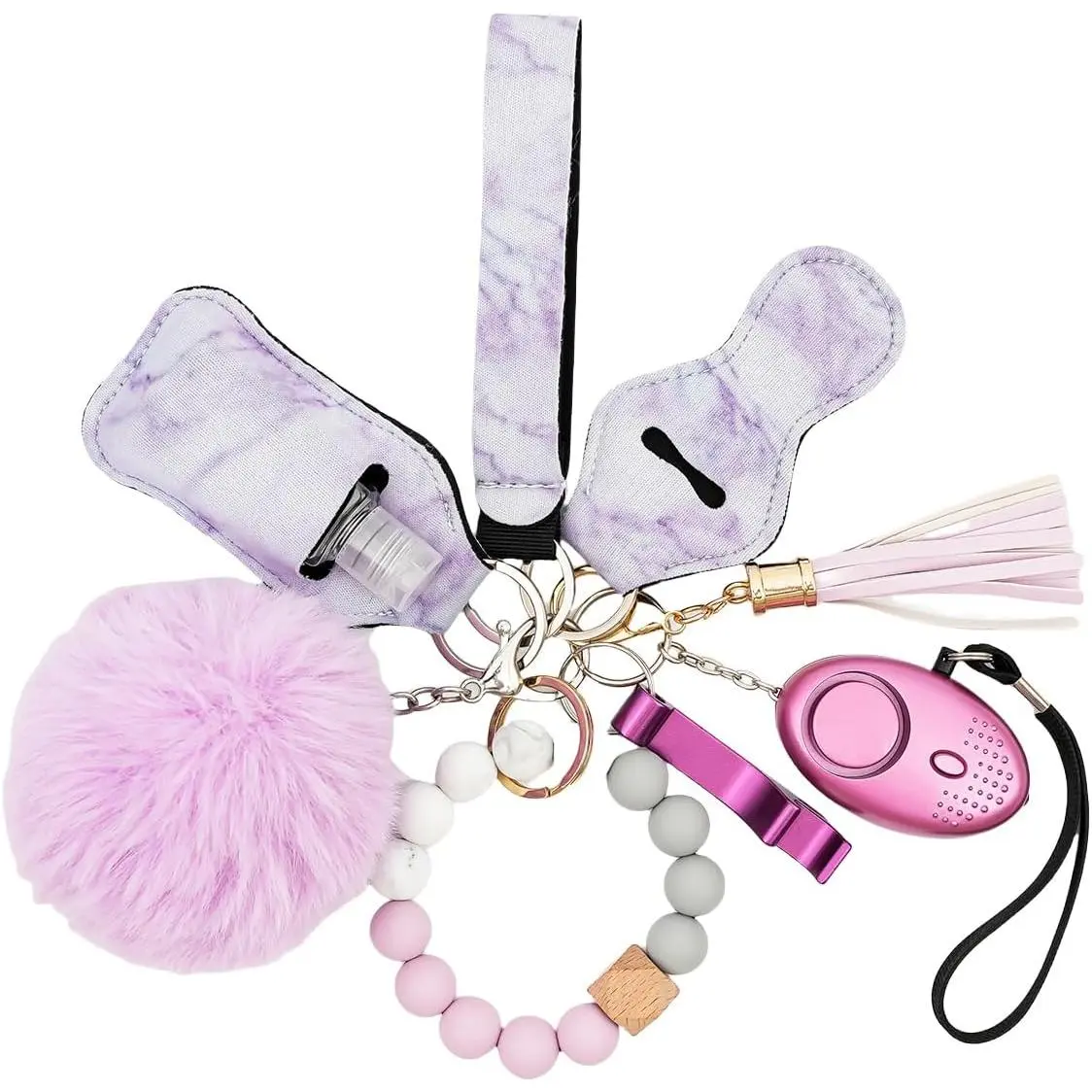 9PCS Accessories Keychain Set for Women with Safety Alarm Key Chain, Wristlet Strap and Bracelet Keychain Set,Outdoor hiking alerts，Chapsticks Holder Keychain for Lipstick