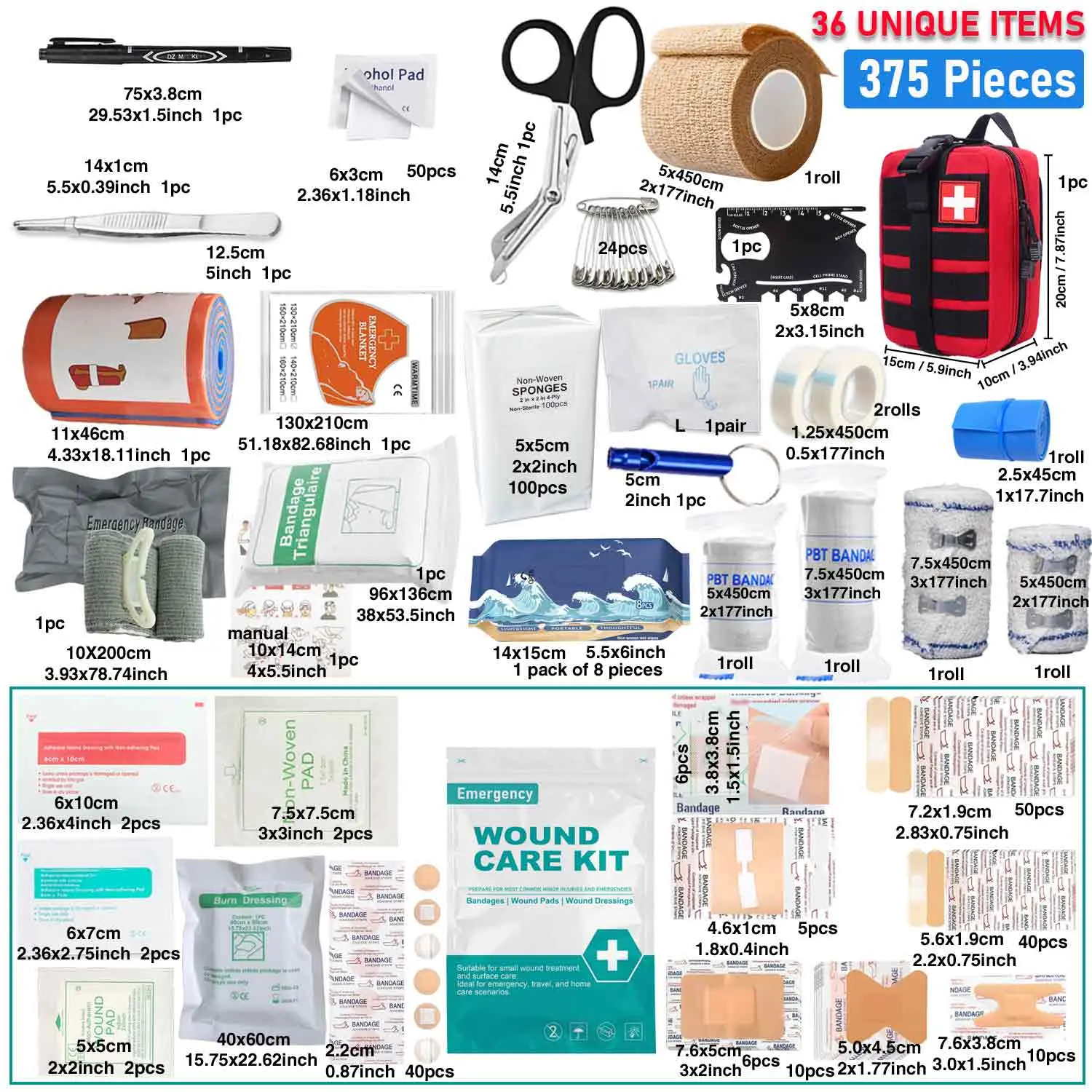 375PCS All-Purpose Home First Aid Kit, Complete Emergency Medical Supplies for Wound Care, Full Household Survival Kit for Hurricane Earthquake Storm Preparedness, Ideal for Home Office School Family